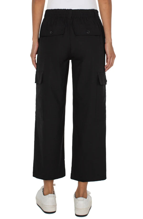 Hi Rise Cargo Crop Straight Pants Black