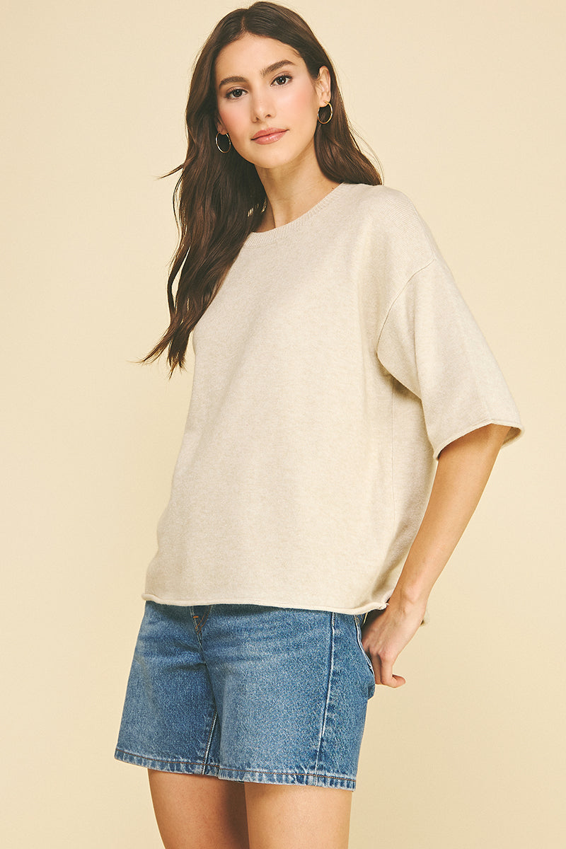 Oversized Short Sleeve Knit Sweater Oatmeal