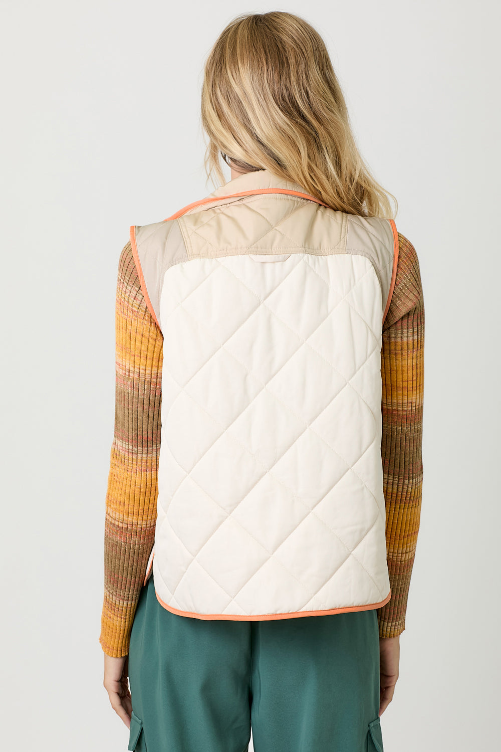 Colorblock Quilted Vest Ivory Mix