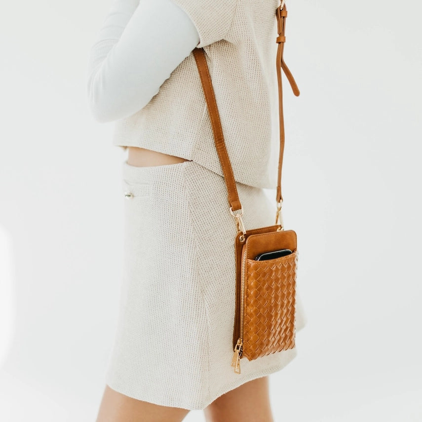 Woven Double Duty Phone Bag Brown