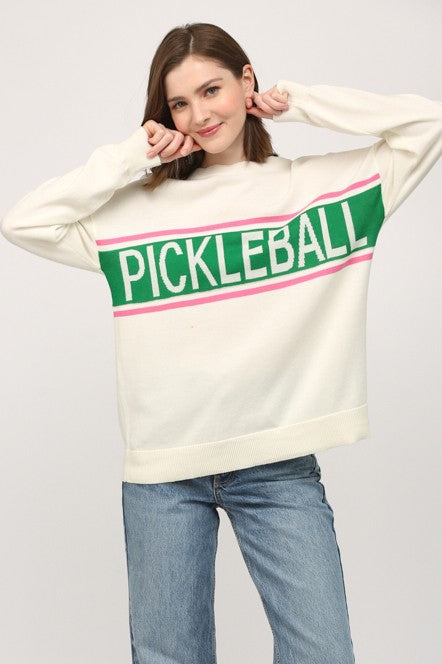 Pickleball Athleisure Crew Neck Sweater Cream