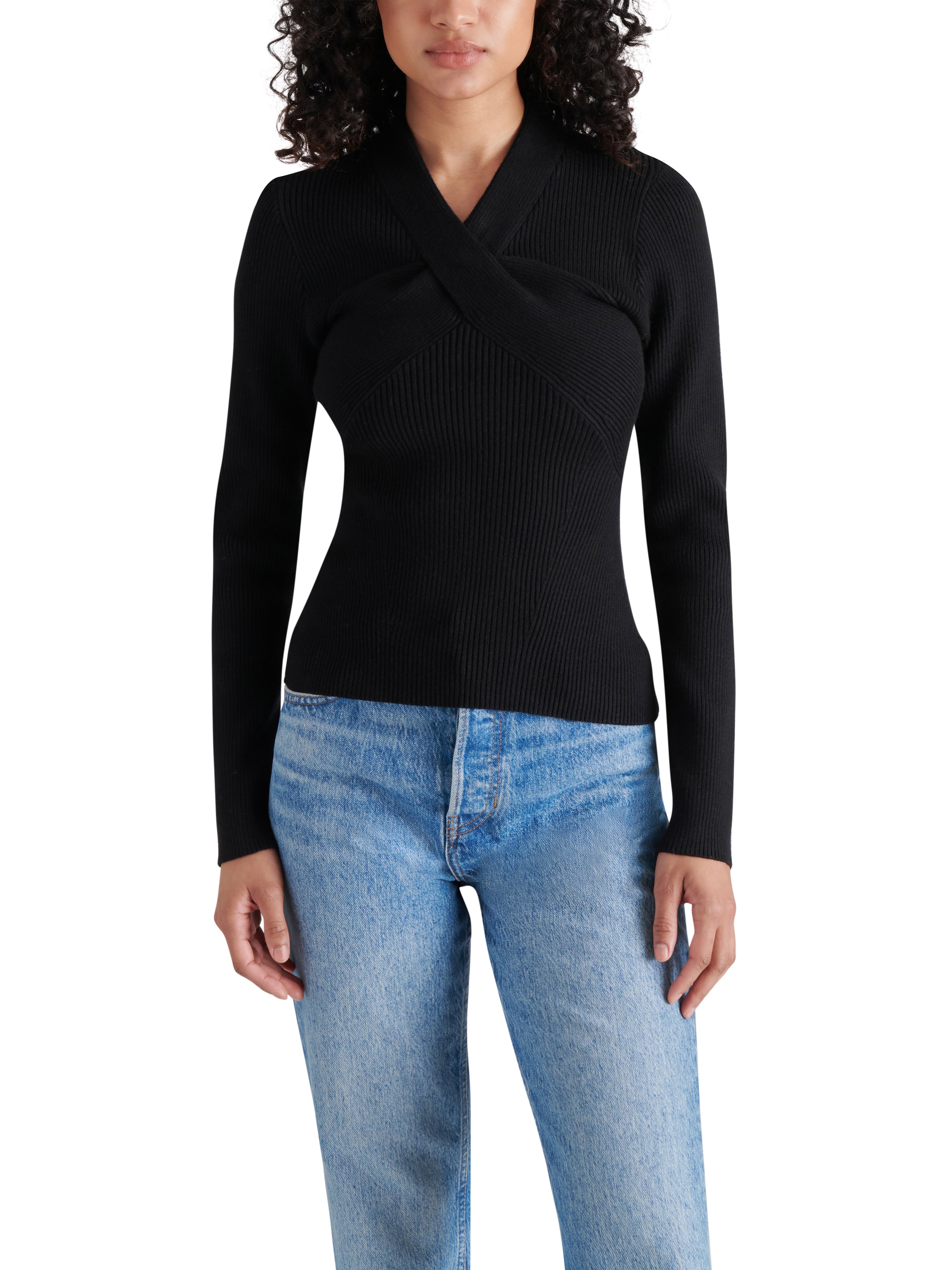 Francesco Front Twist Ribbed Sweater Black