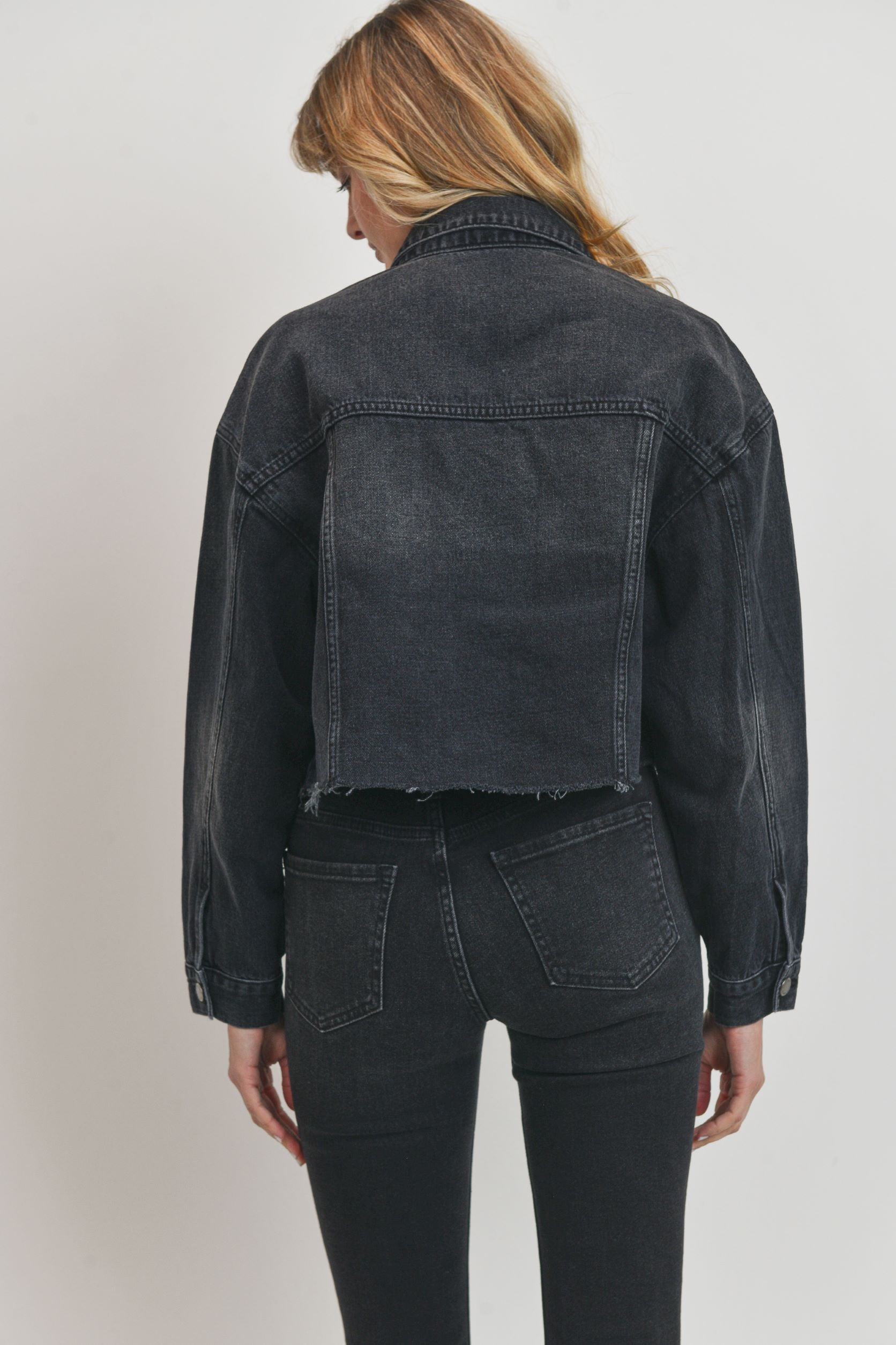 Cropped Boyfriend Denim Jacket Washed Black