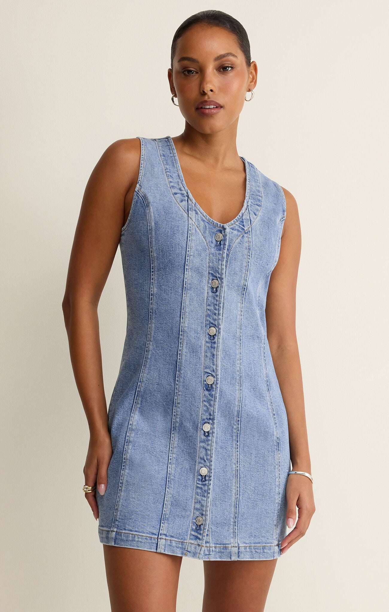 Jolie Denim Seamed Mini Dress Avalon