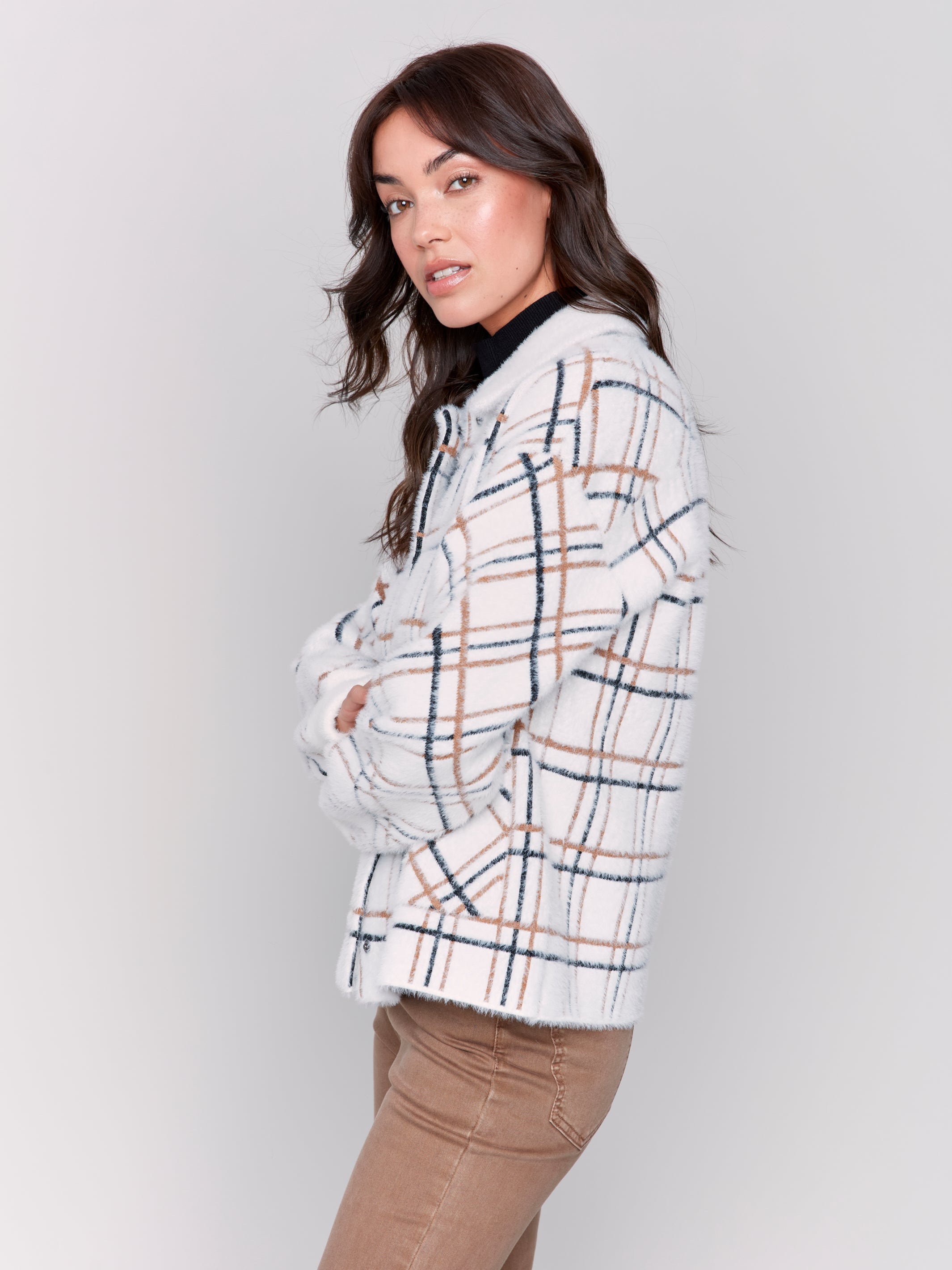 Jacquard Plaid Short Jacket Terracotta