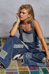 Crochet Patch Mesh Detail Overalls Indigo