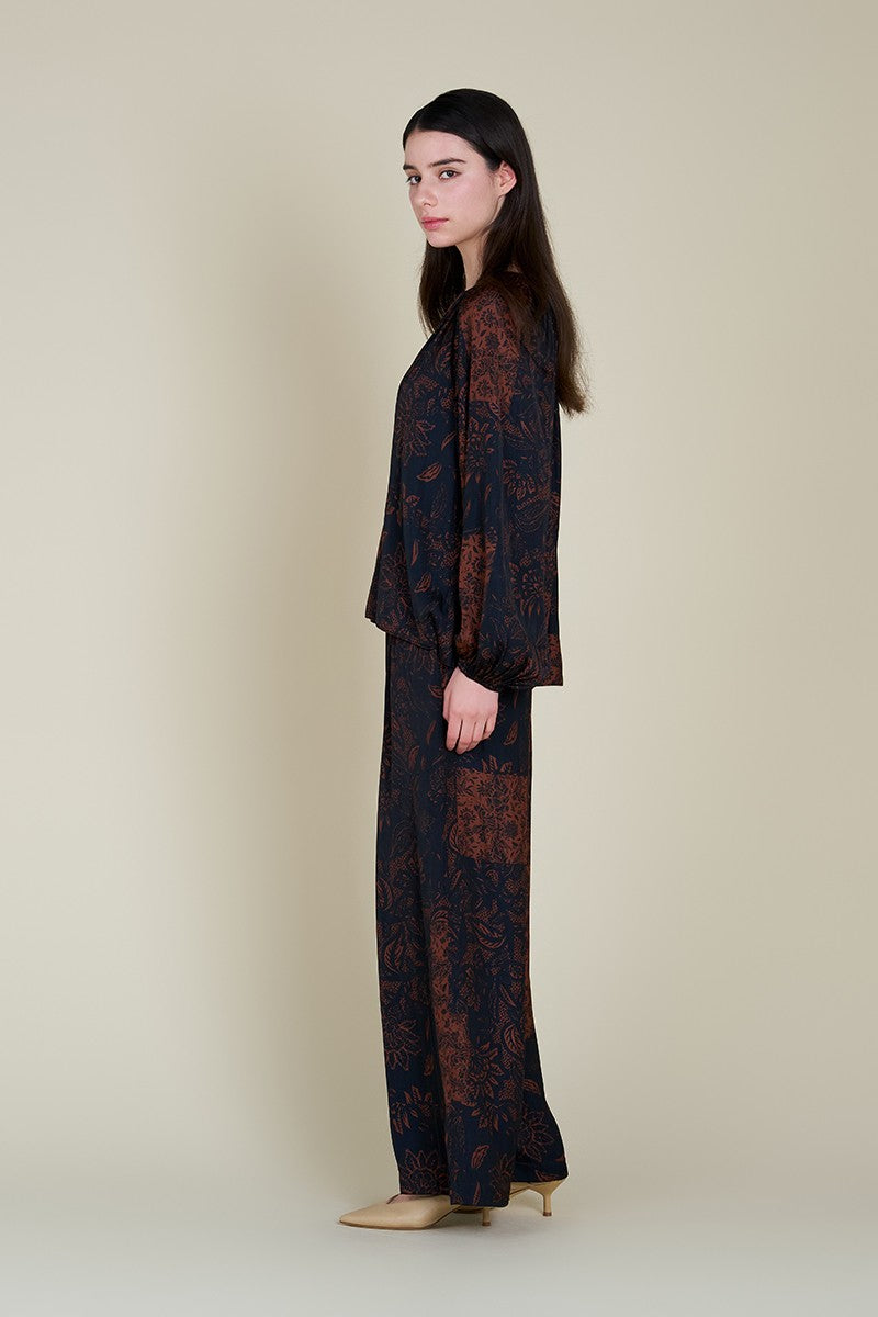 Patchwork Satin Printed Blouse Maple