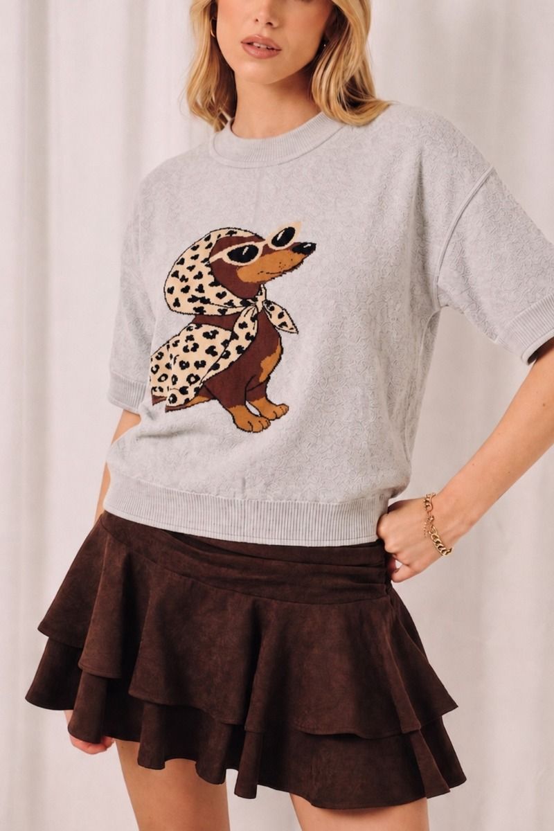 Thelma Vintage Weiner Dog Sweater Heather Grey