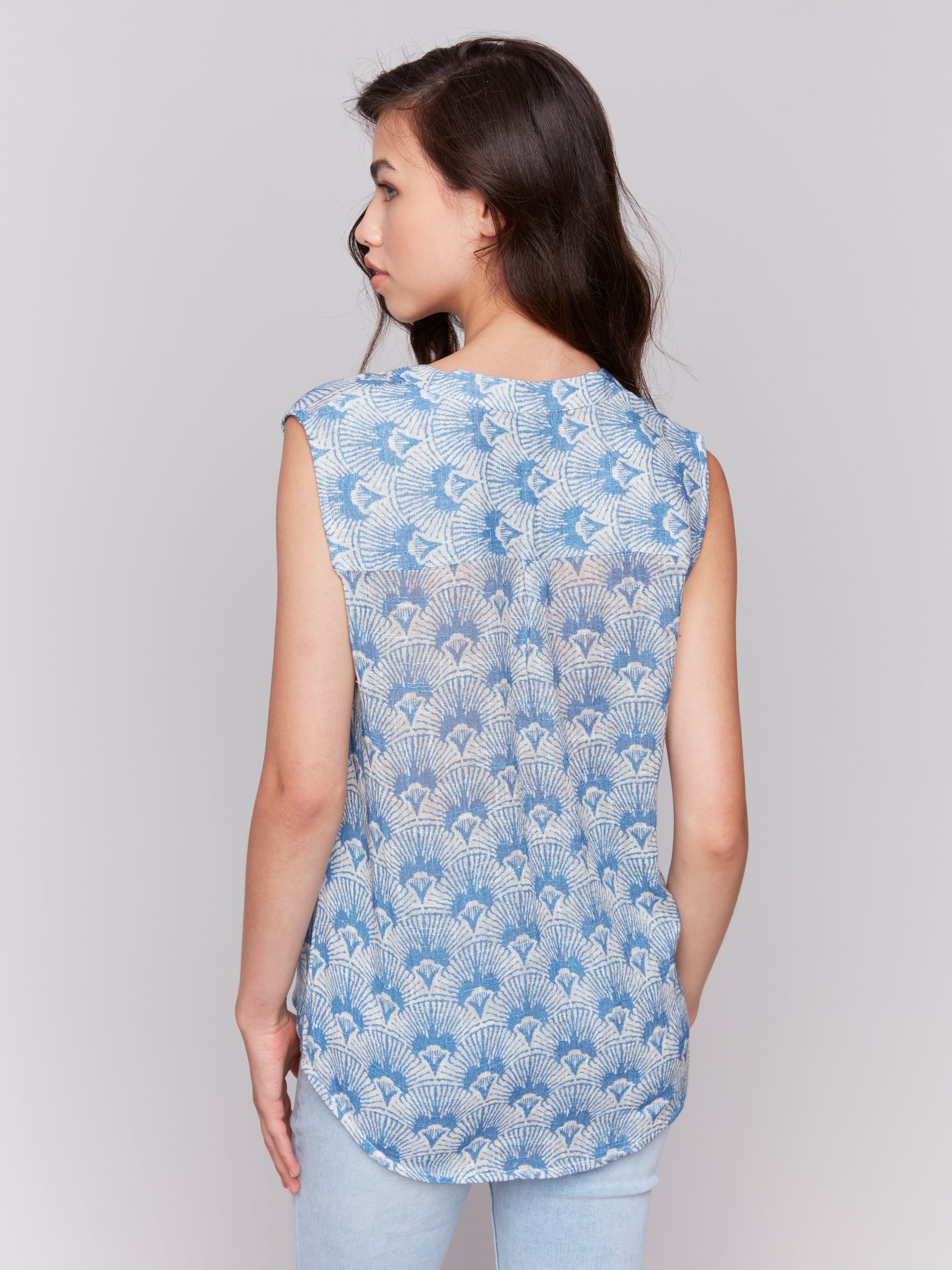 Printed Chest Pocket Sleeveless Top Tapestry