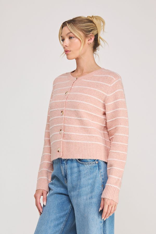 Abigail Stripe Sweater Cardigan Peach