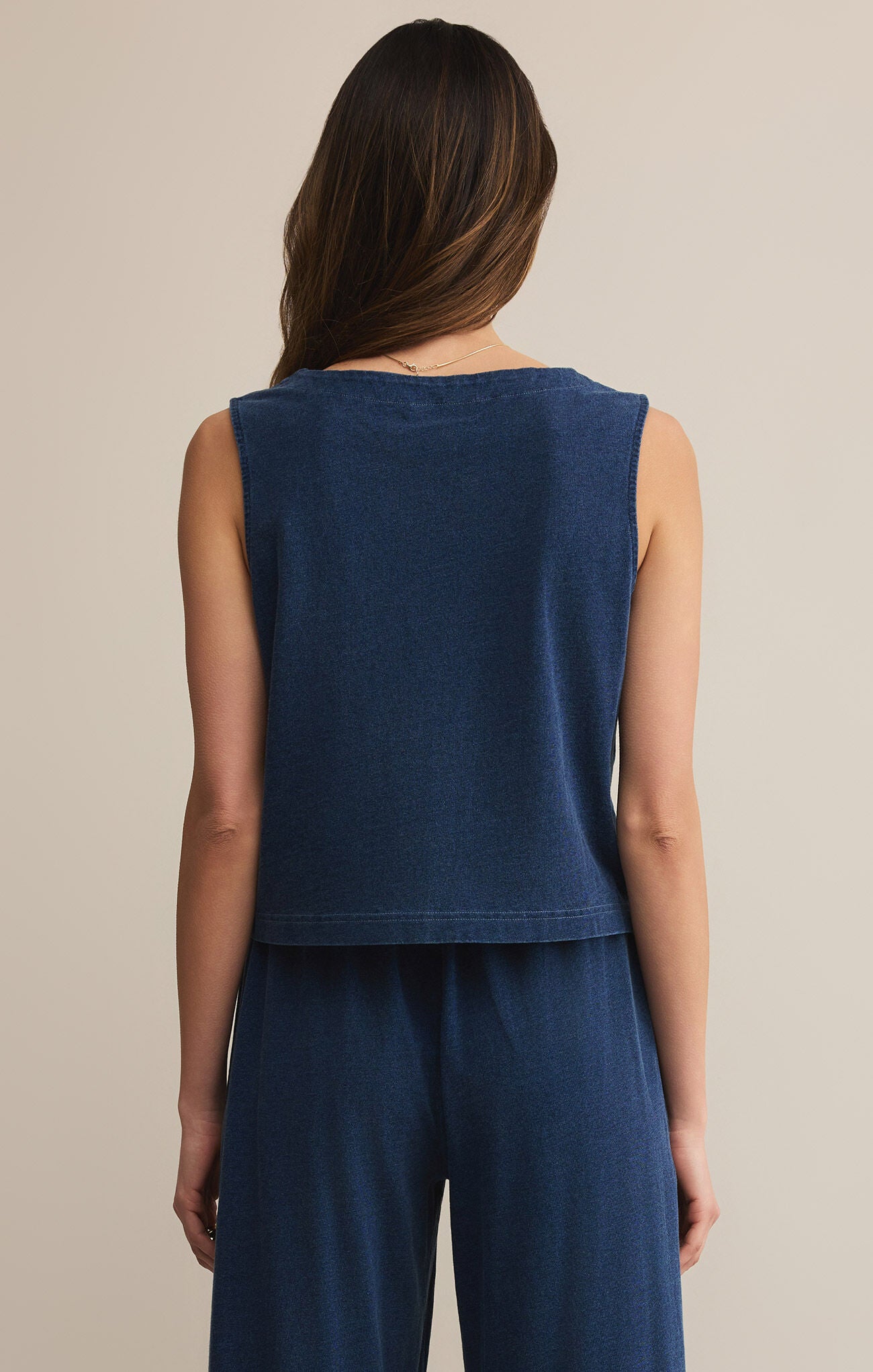 Solace Jersey Denim Vest Top Indigo