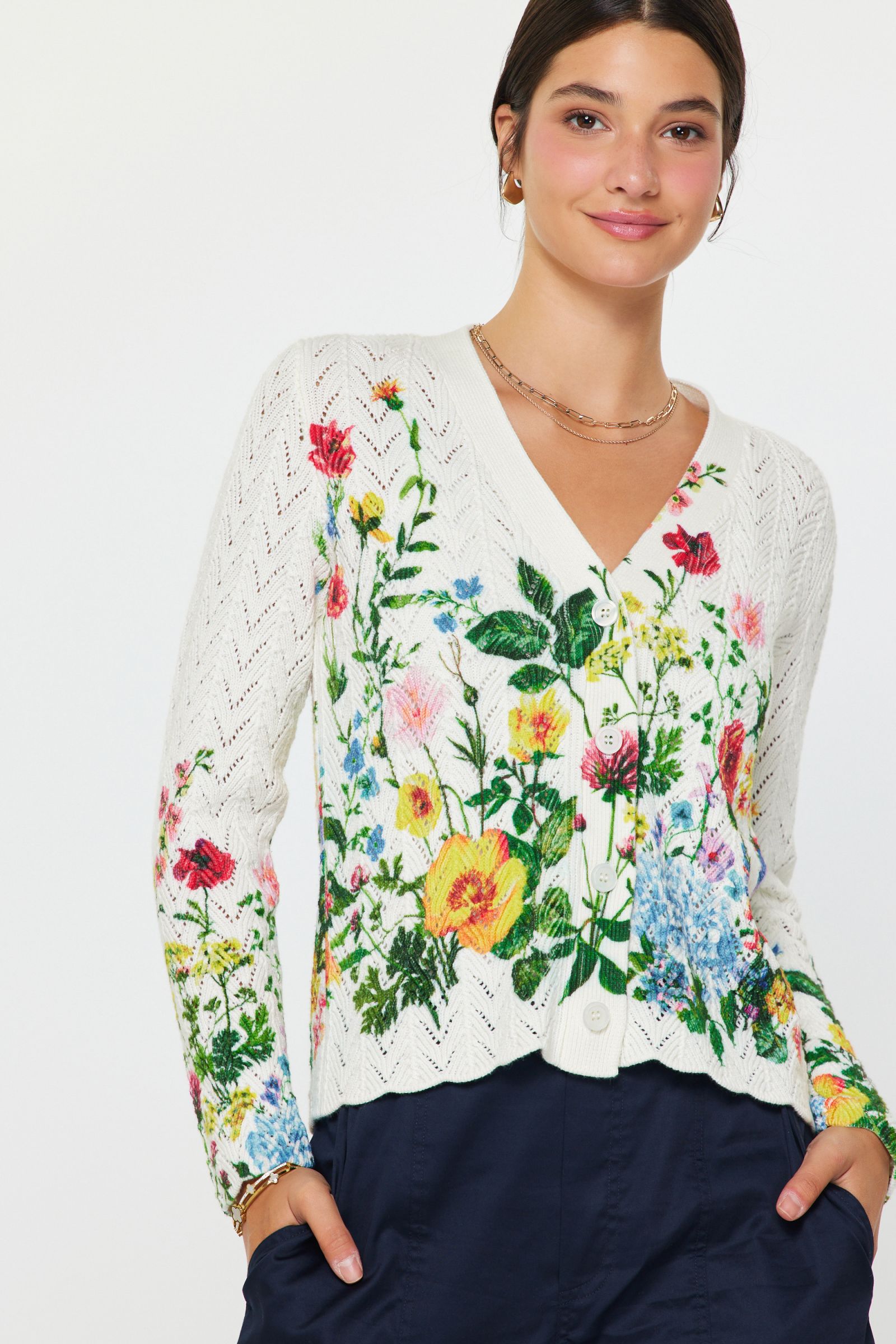 Floral Garden Chevron Knit Cardigan Multi