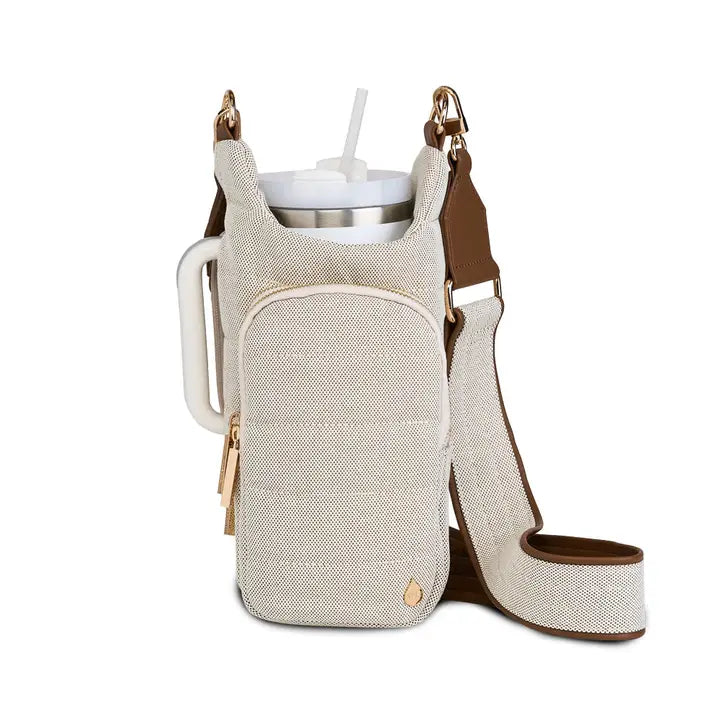 HydroBag Handle Crossbody Dark Oatmeal Canvas | Leather