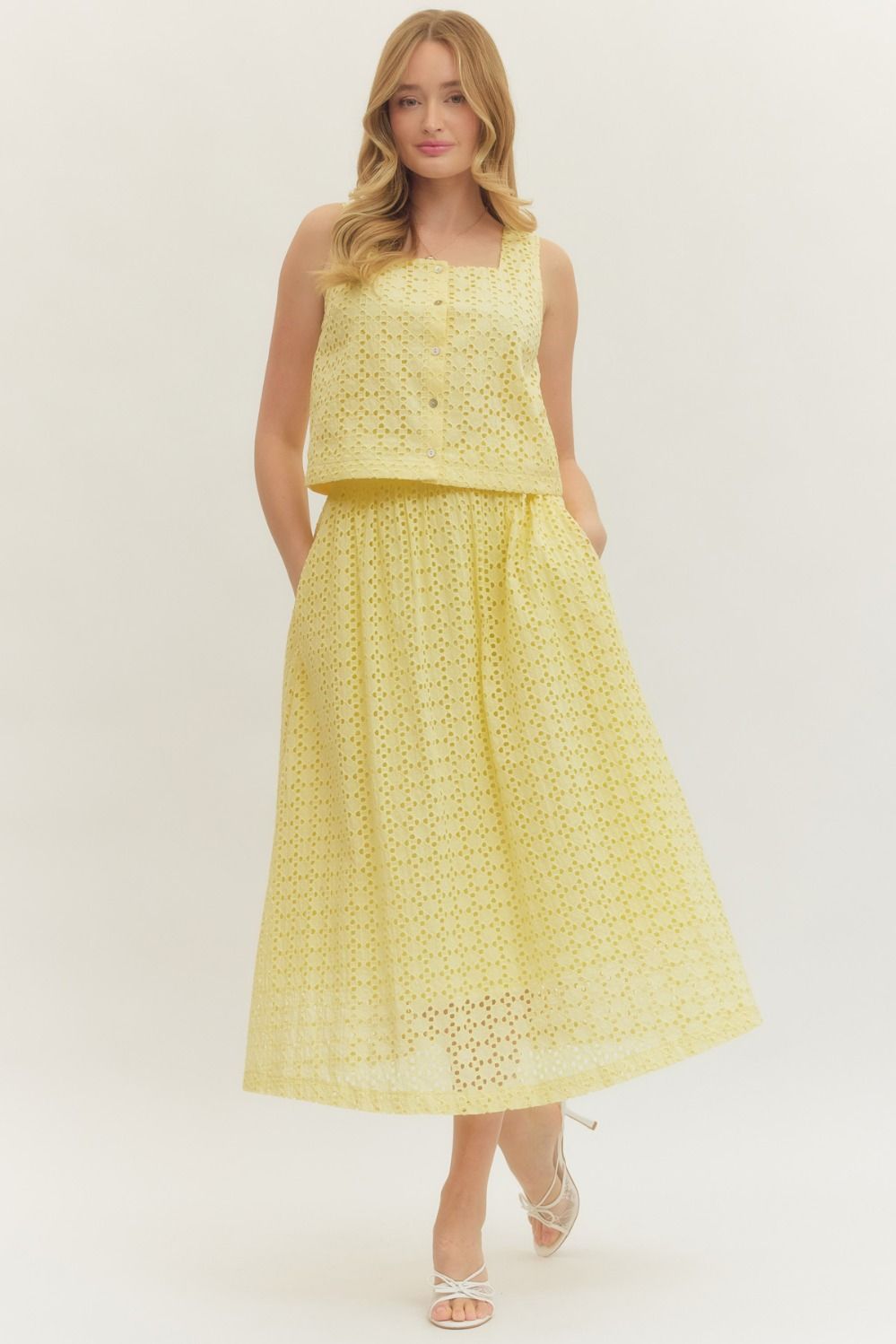 Eyelet Square Neck Tank Top Lemon