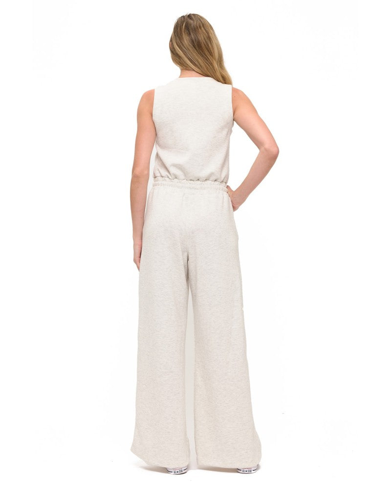 Scuba Zip Detail Drawstring Waist Jumpsuit Heather