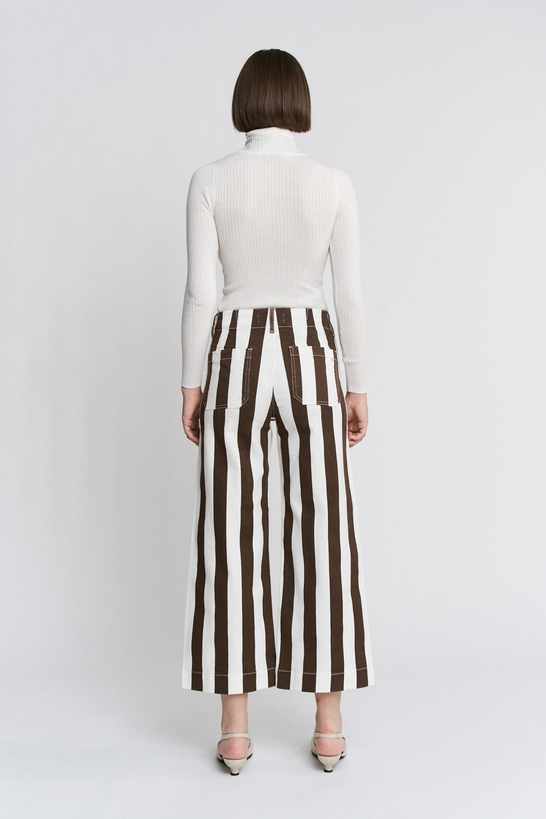 Super High Stripe Cropped Wide Leg Pants Earth Brown