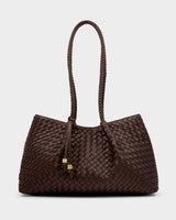 Nova Woven Small Shoulder Tote Chocolate