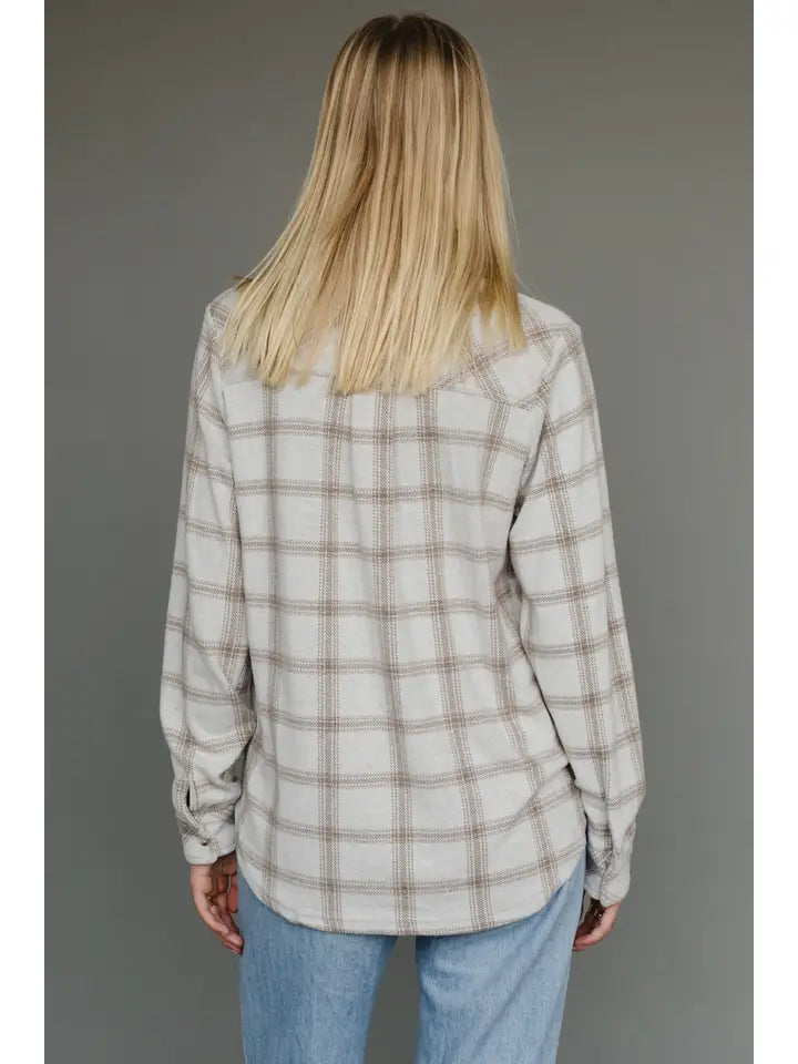 Plaid Super Soft Button Up Lt. Tan + Brown