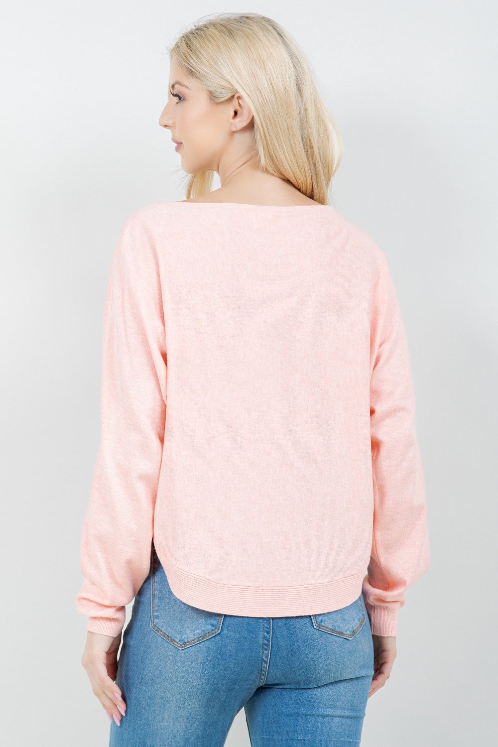 Rounded Hem Pullover Sweater Heather Soft Coral