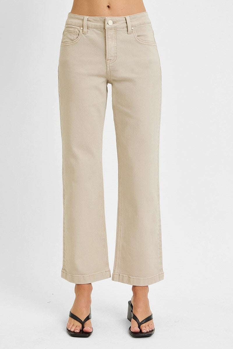 Mid Rise Ankle Straight Pants Almond