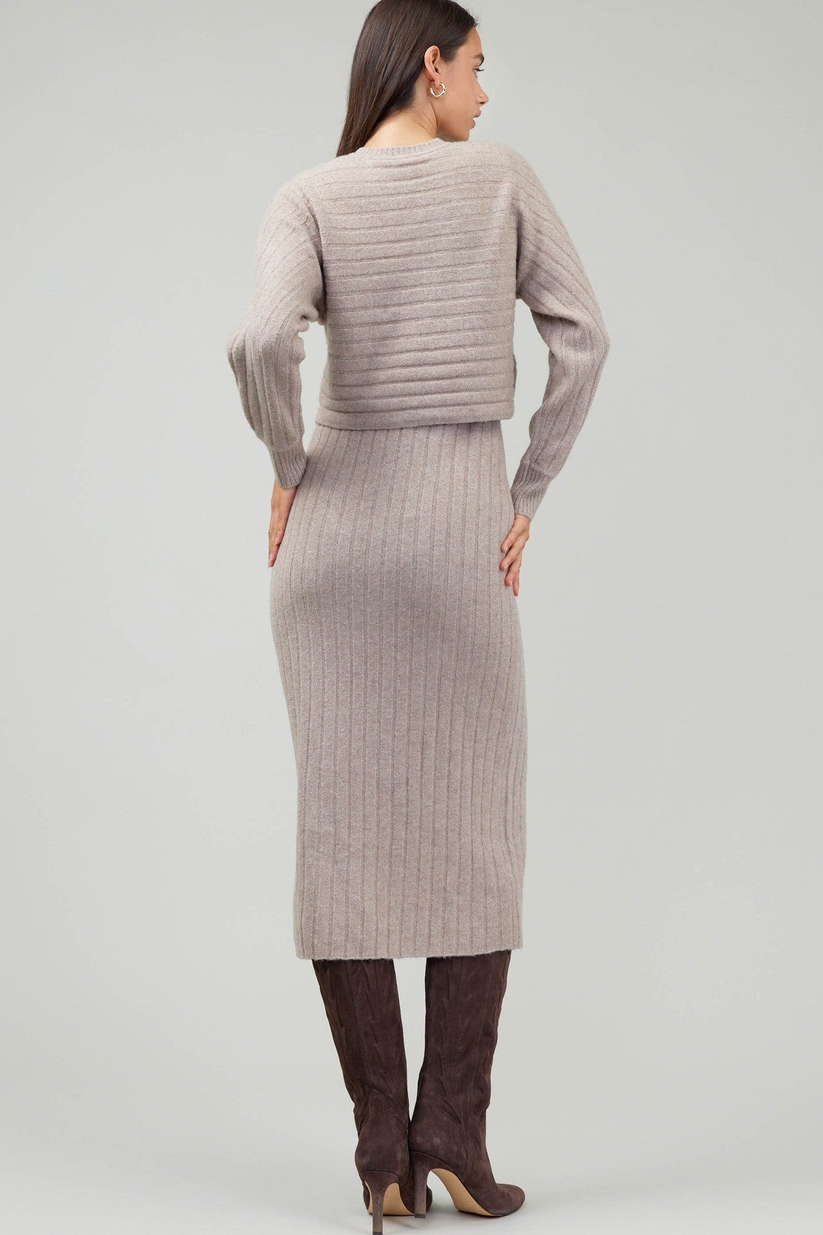 Textured Stripe Long Sleeve Popover Dress Oatmeal