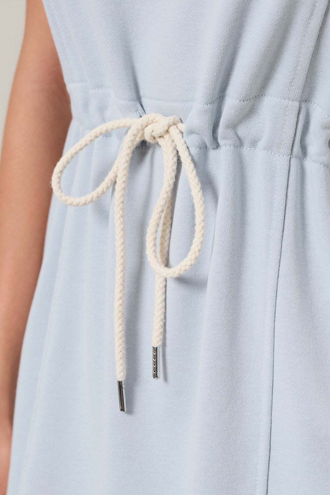 Round Neck Short Sleeve Waist Tie Mini Dress Sky Blue