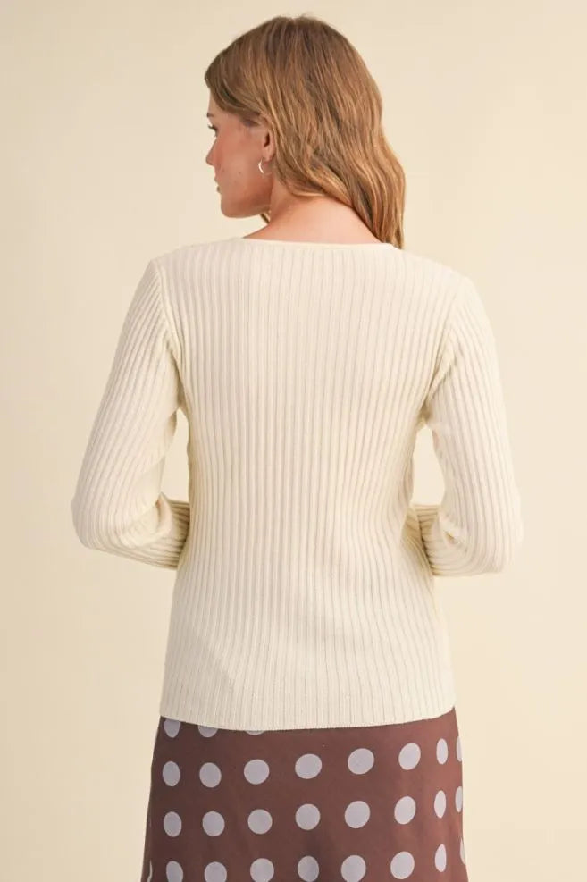 Two Fer Layered Button Cardi Top Cloud Dancer