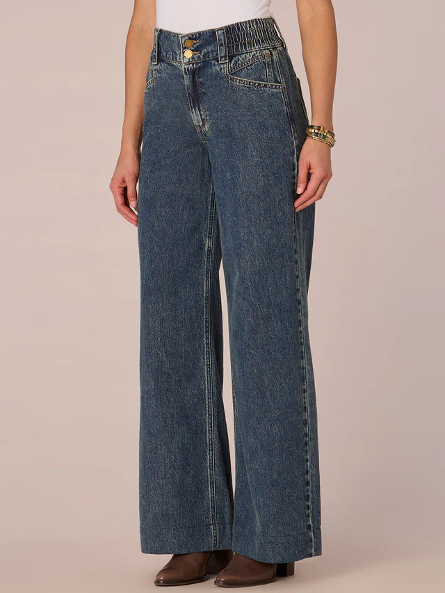Skyrise Wide Leg Smocked Waist Jeans Blue