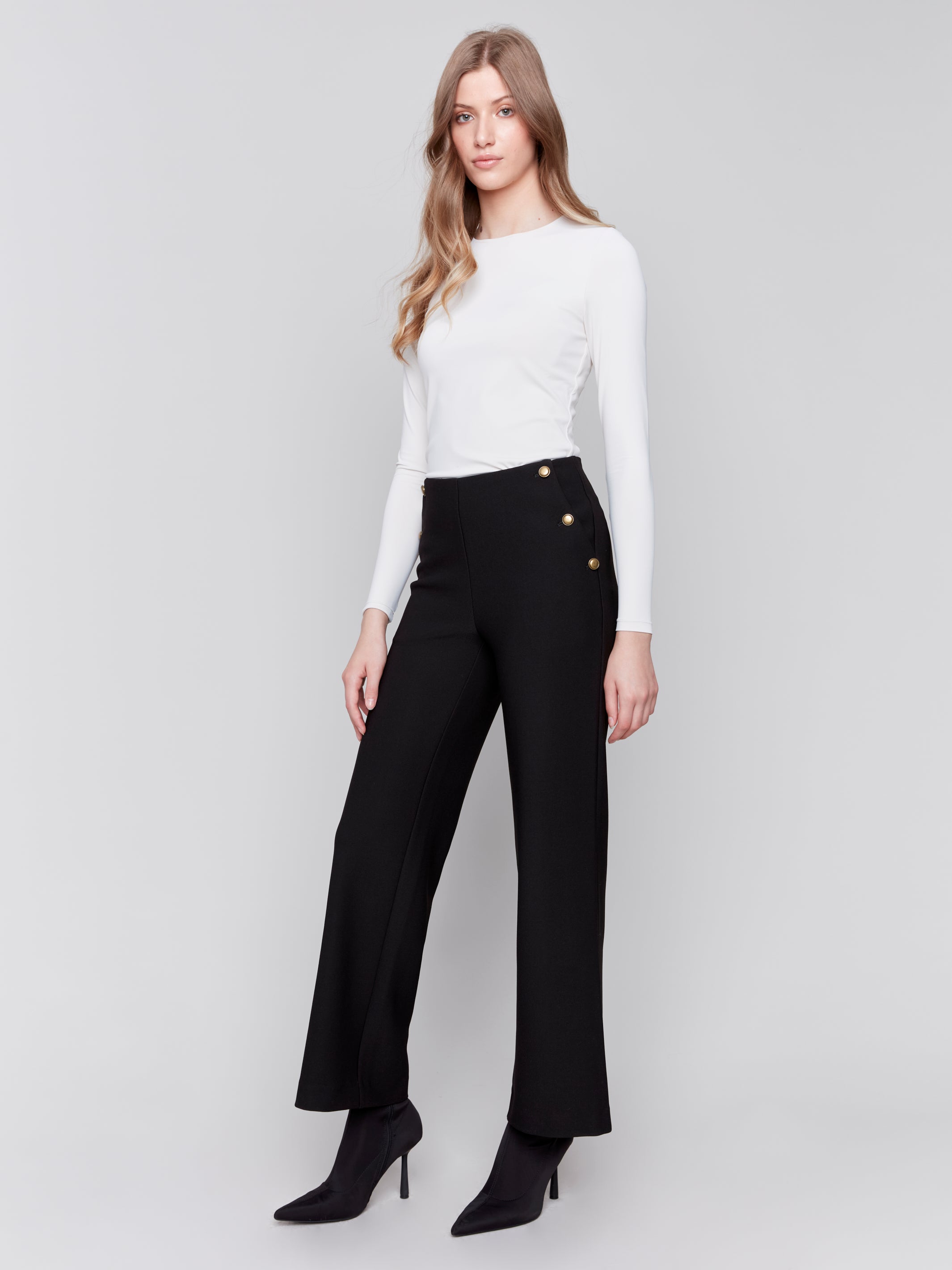 Button Detail Gutsy Crepe Flare Pants Black