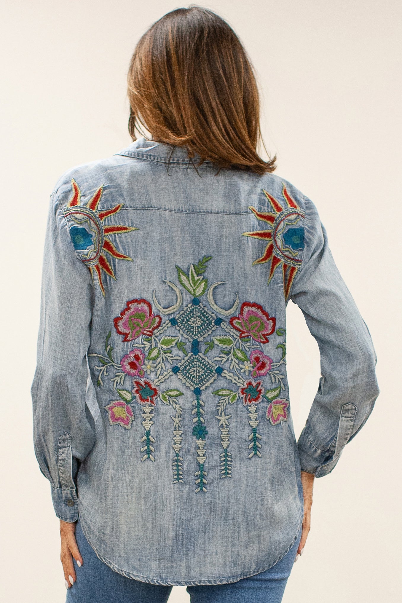 Lara Emb. Celestial Roses Button Down Shirt Multi