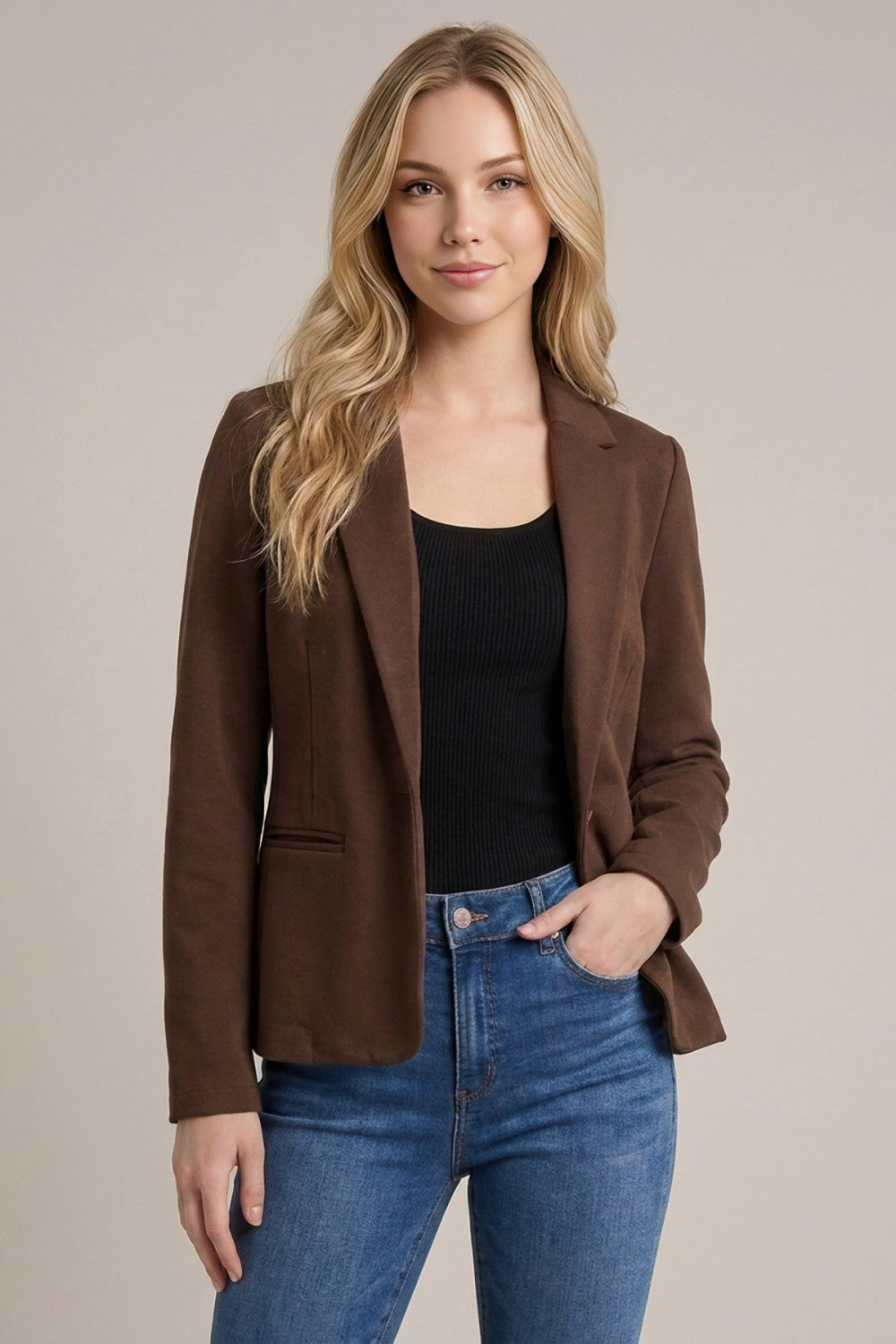 Shirred Sleeve Knit Blazer