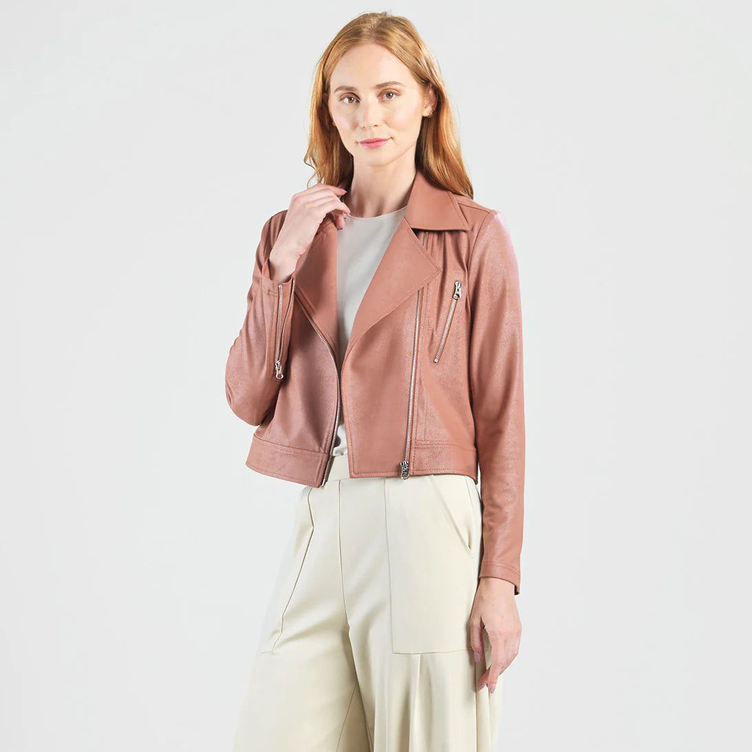 Liquid Leather Zip Cuff Moto Waist Jacket Liquid Tan