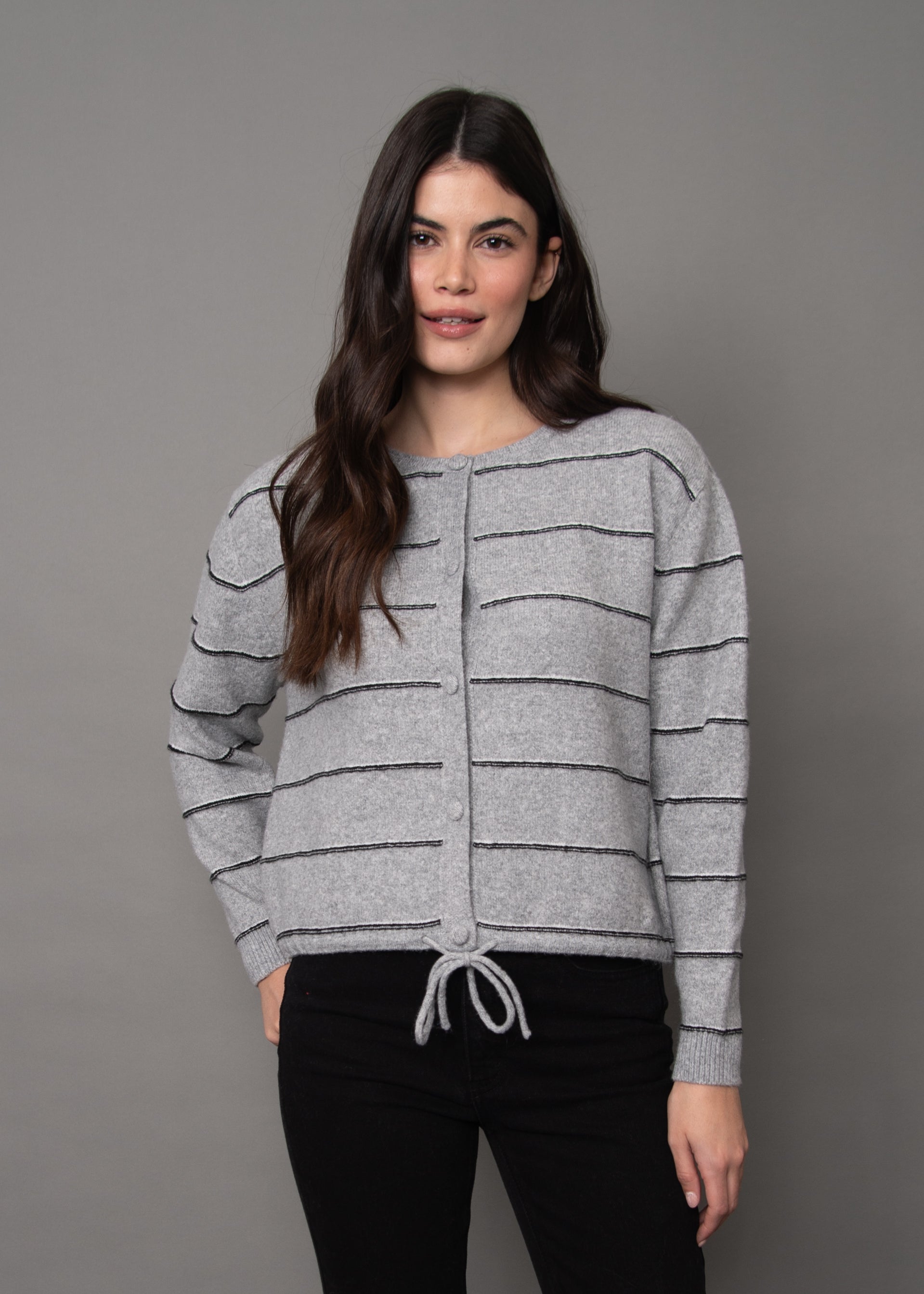 Boudica Tie Detail Buttoned Cardi Grey