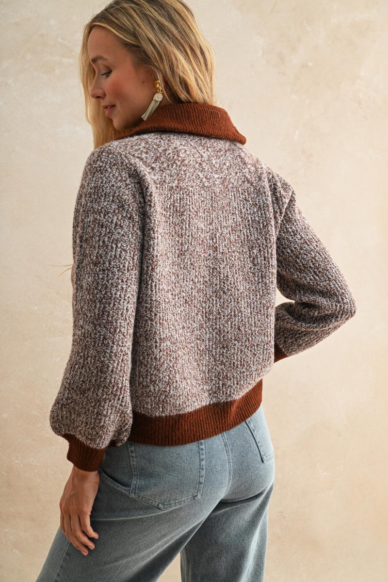Rustic Charm Contrast Trim Sweater Coat Mocha