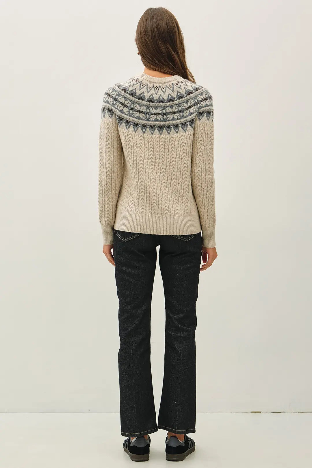 Nordic Print Cable Knit Crew Neck Sweater