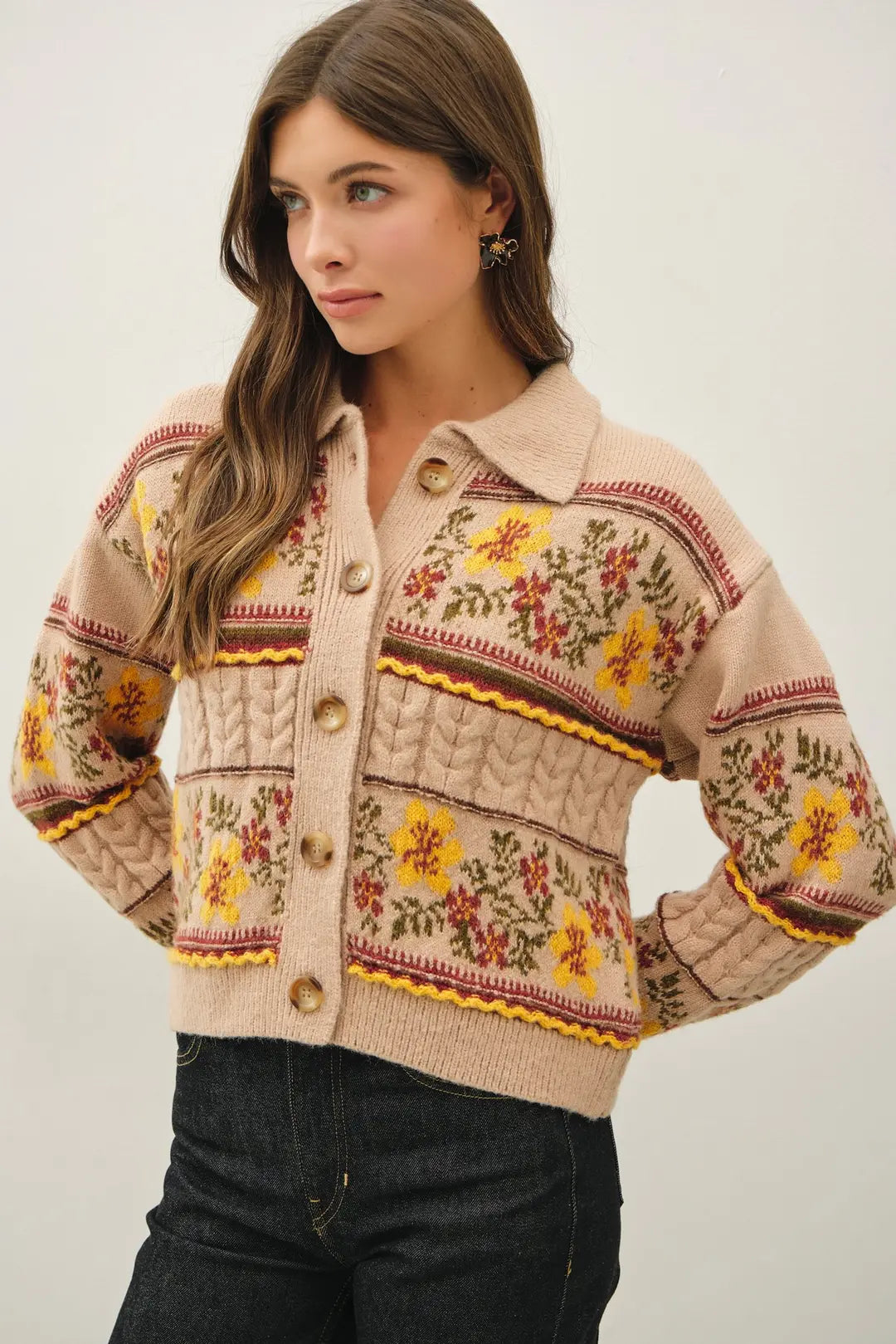 Floral Print Western Polo Cardigan