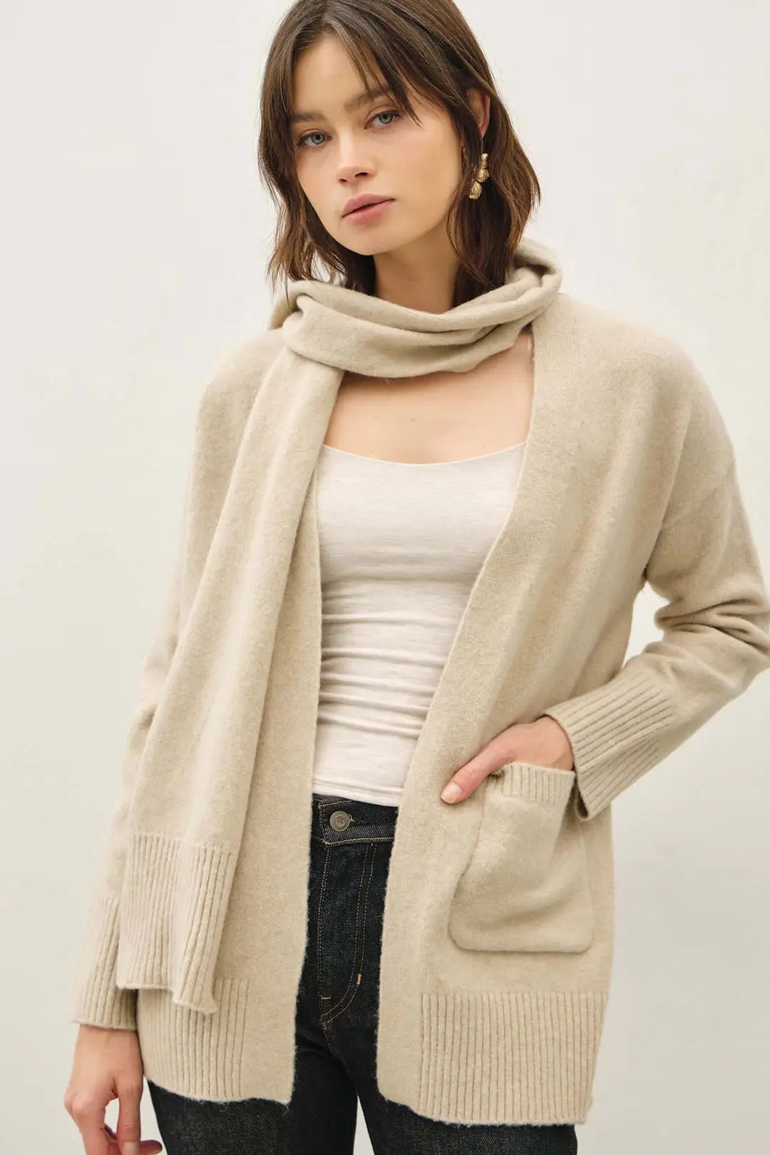 Detachable Scarf Cozy Cardigan