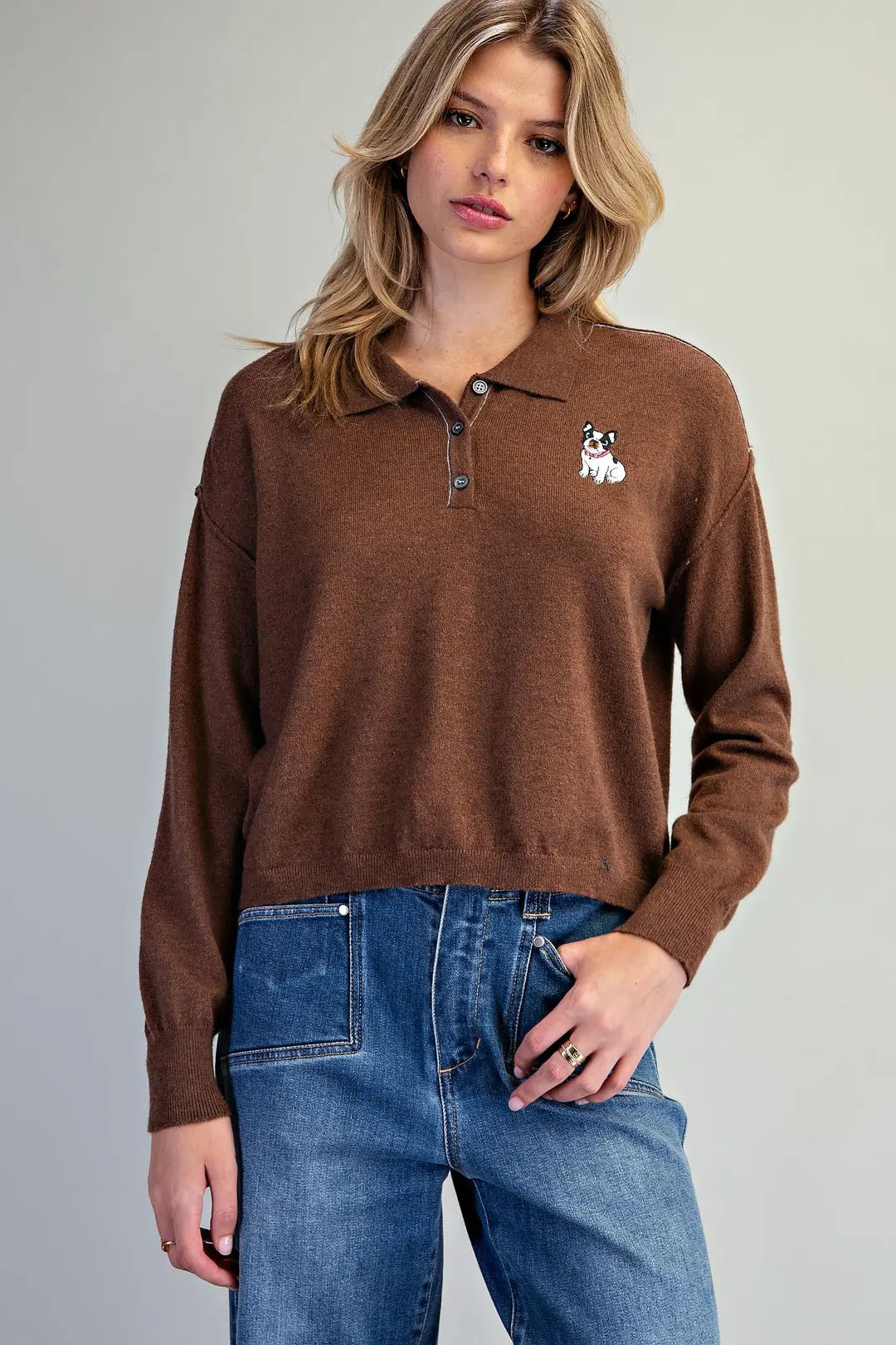 Embroidered Frenchie Polo Sweater