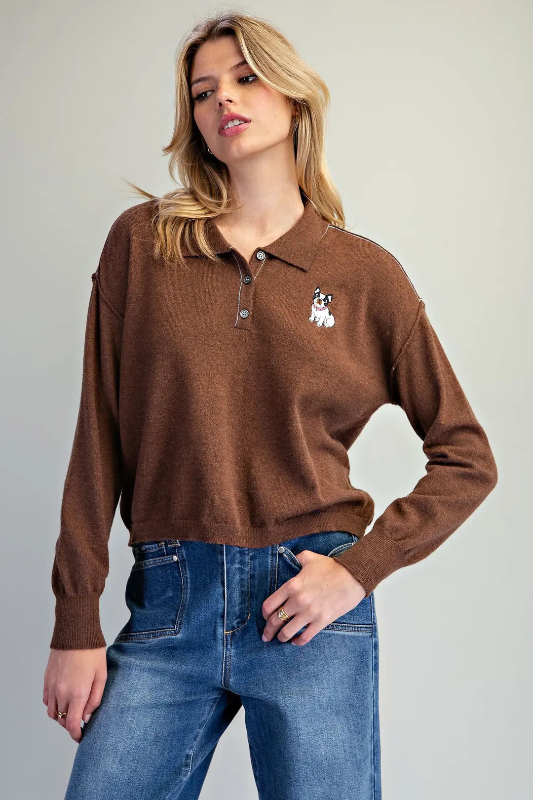 Embroidered Frenchie Polo Sweater