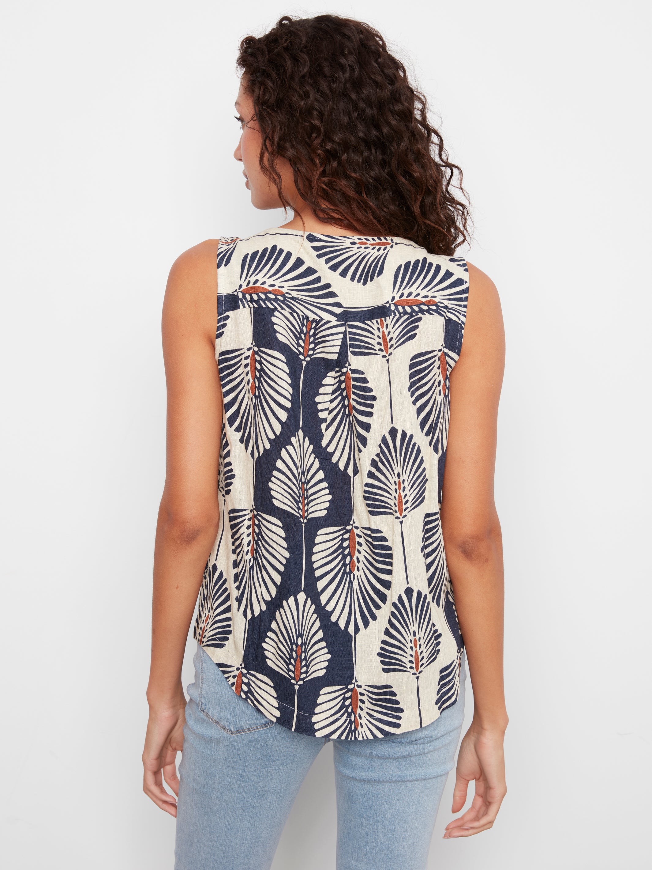 Rounded Hem Printed Linen Tank Tahiti