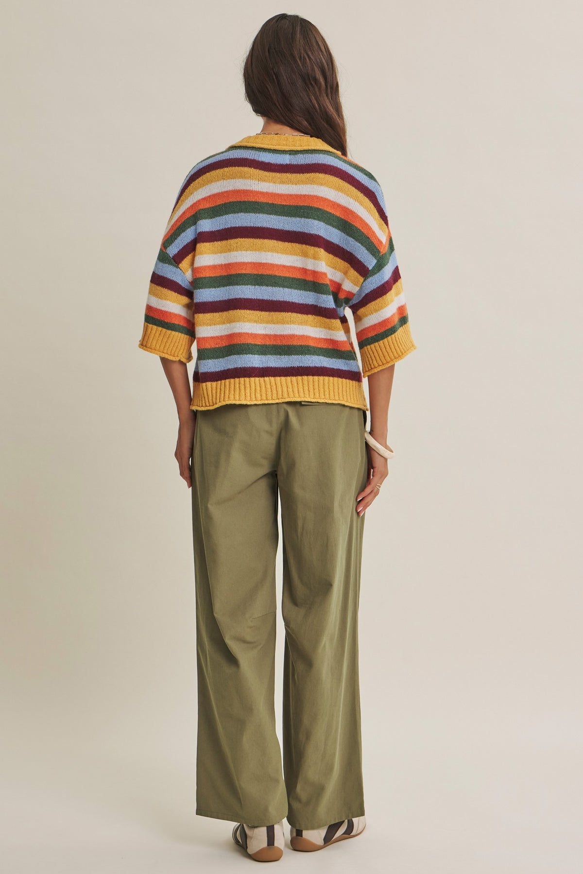 Maple Street Multi Stripe Half Sleeve Cardigan Mustard Multi