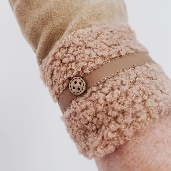 Teddy Fur Cuff Gloves Tan