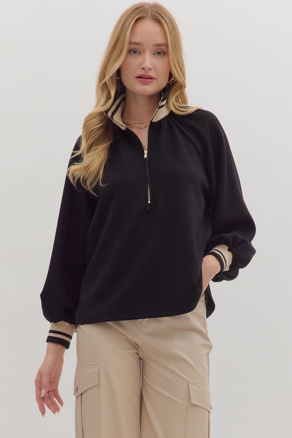Soft Athleisure Collar Top Black