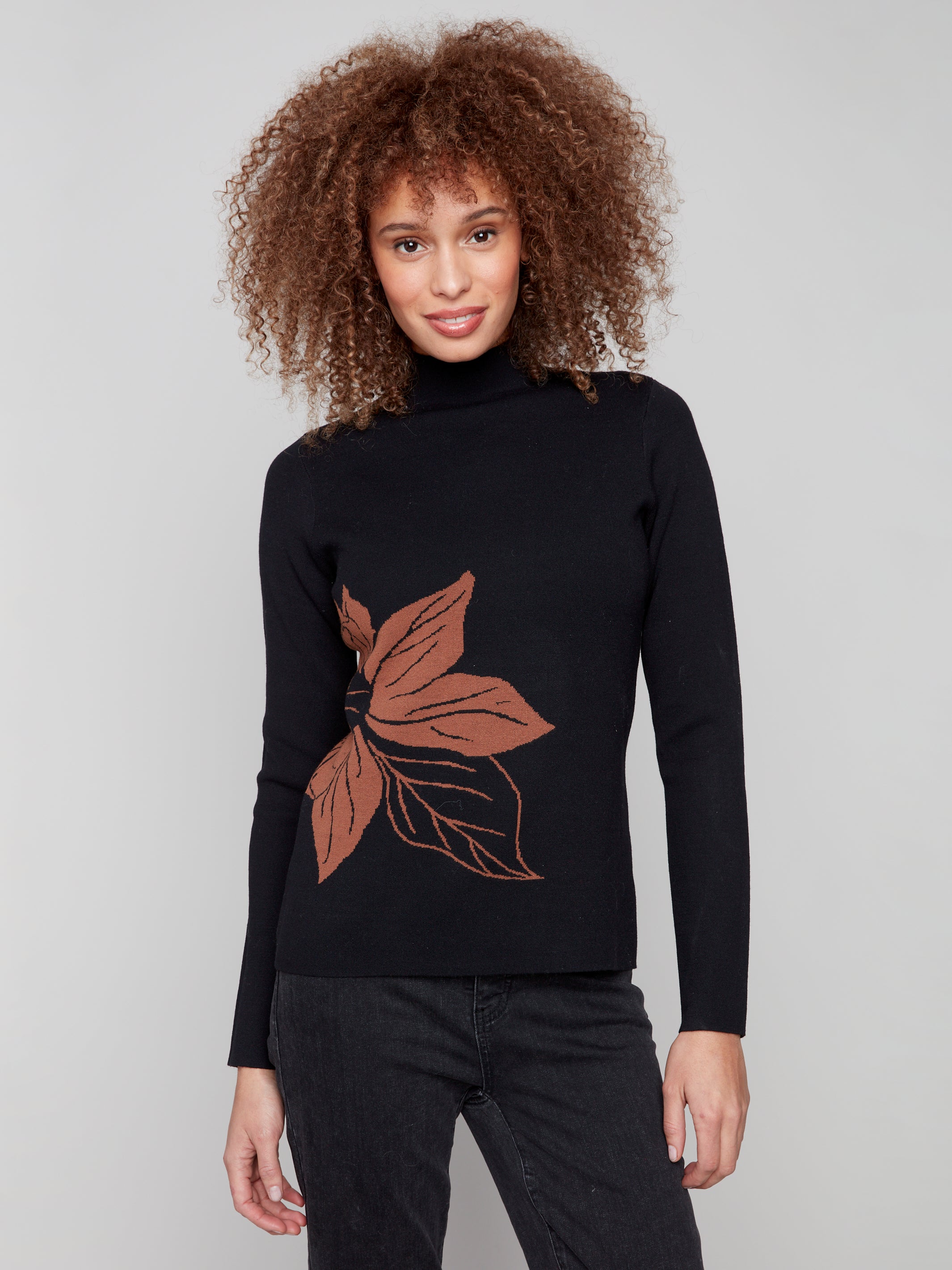 Printed Reversible Mock Neck Sweater Cacao