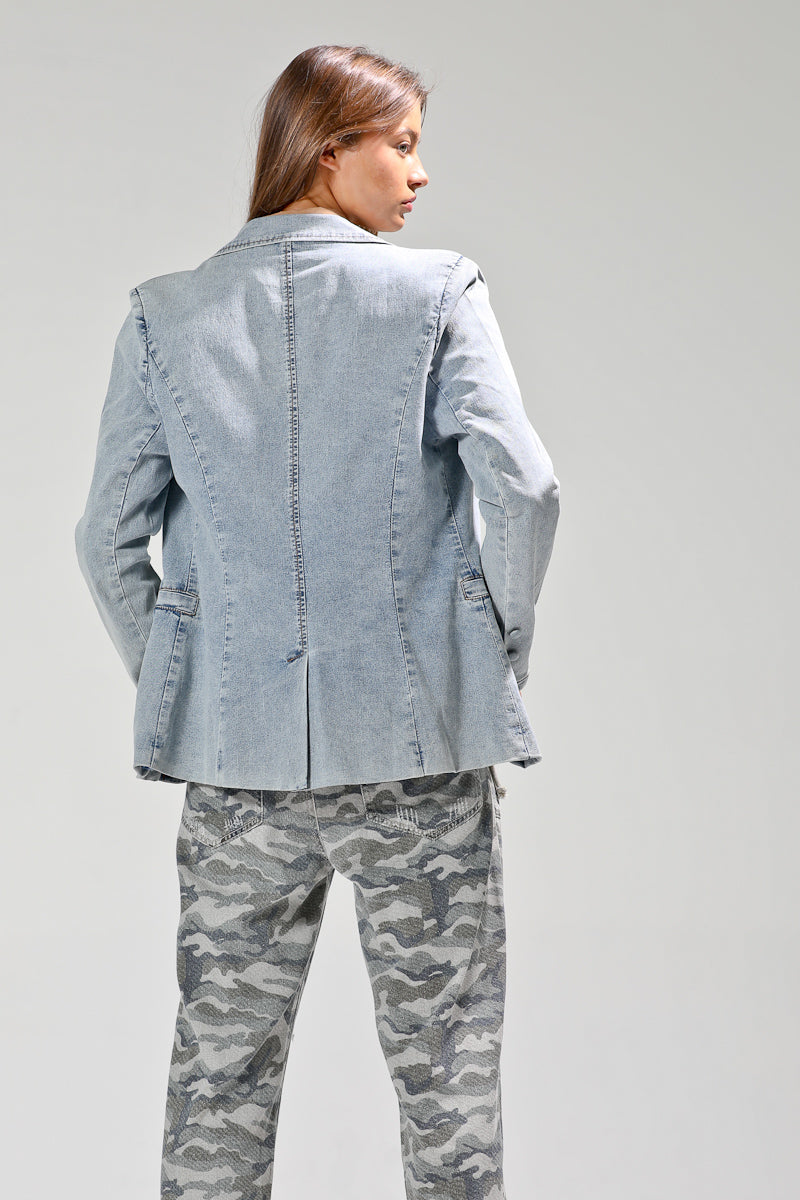 Single Breast Front Pocket Denim Blazer Light Denim