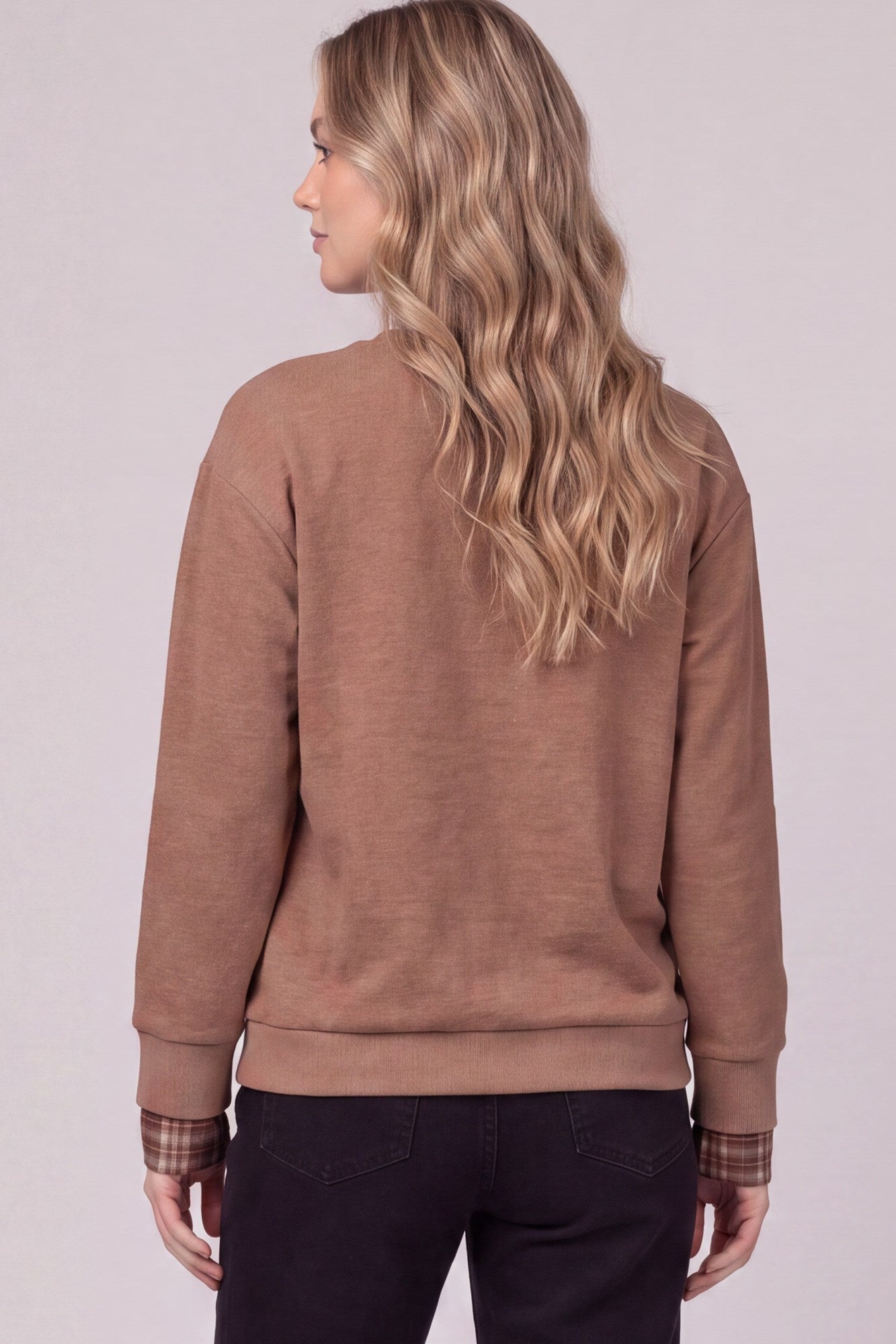 Patchwork Pumpkin Knit Long Sleeve Top Cinnamon