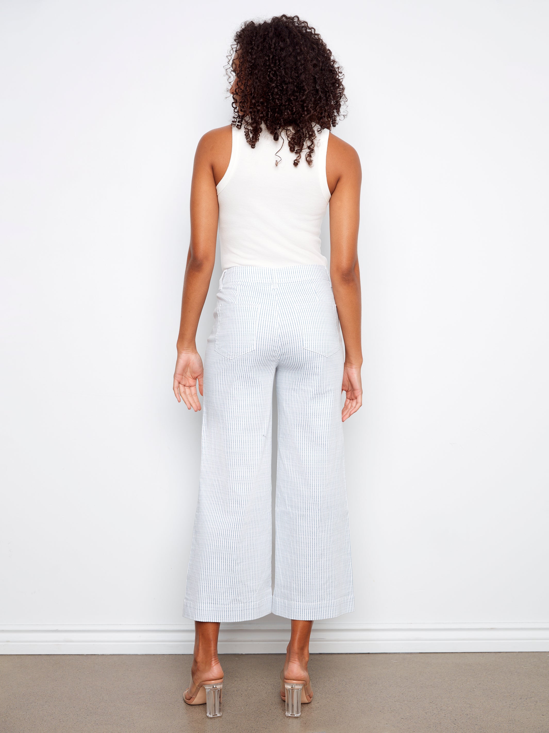 Stripe Print Patch Pocket Wide Leg Jeans Lines