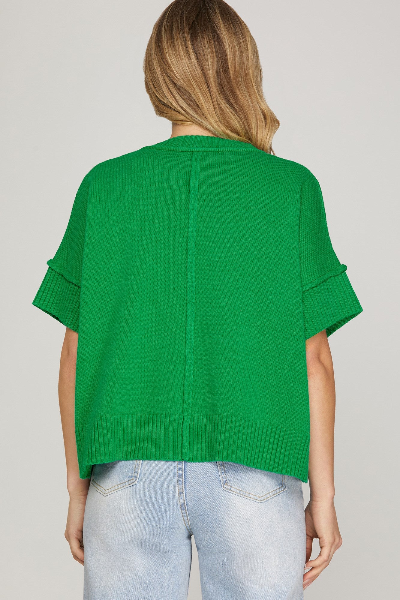 Half Sleeve Crew Neck Sweater Top Green