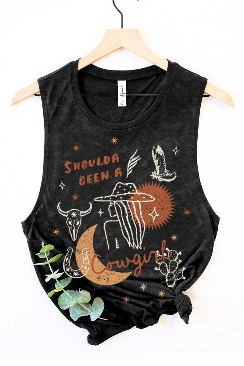 Shoulda Been A Cowgirl Mineral Wash Tank Mineral Black