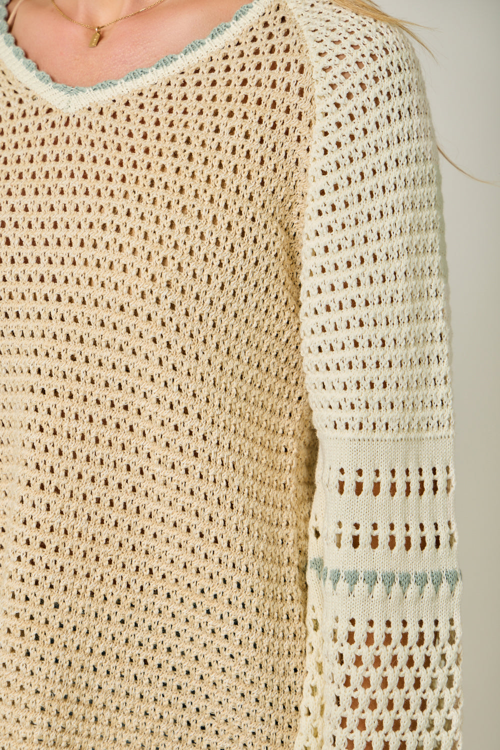 Raglan Sleeve Crochet Sweater Oatmeal